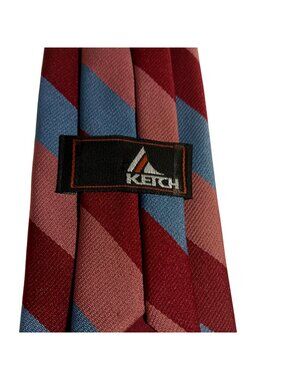 True Vintage Clip-On Neck Tie 1970's Used Car Dad Ketch Striped Red Pink Blue